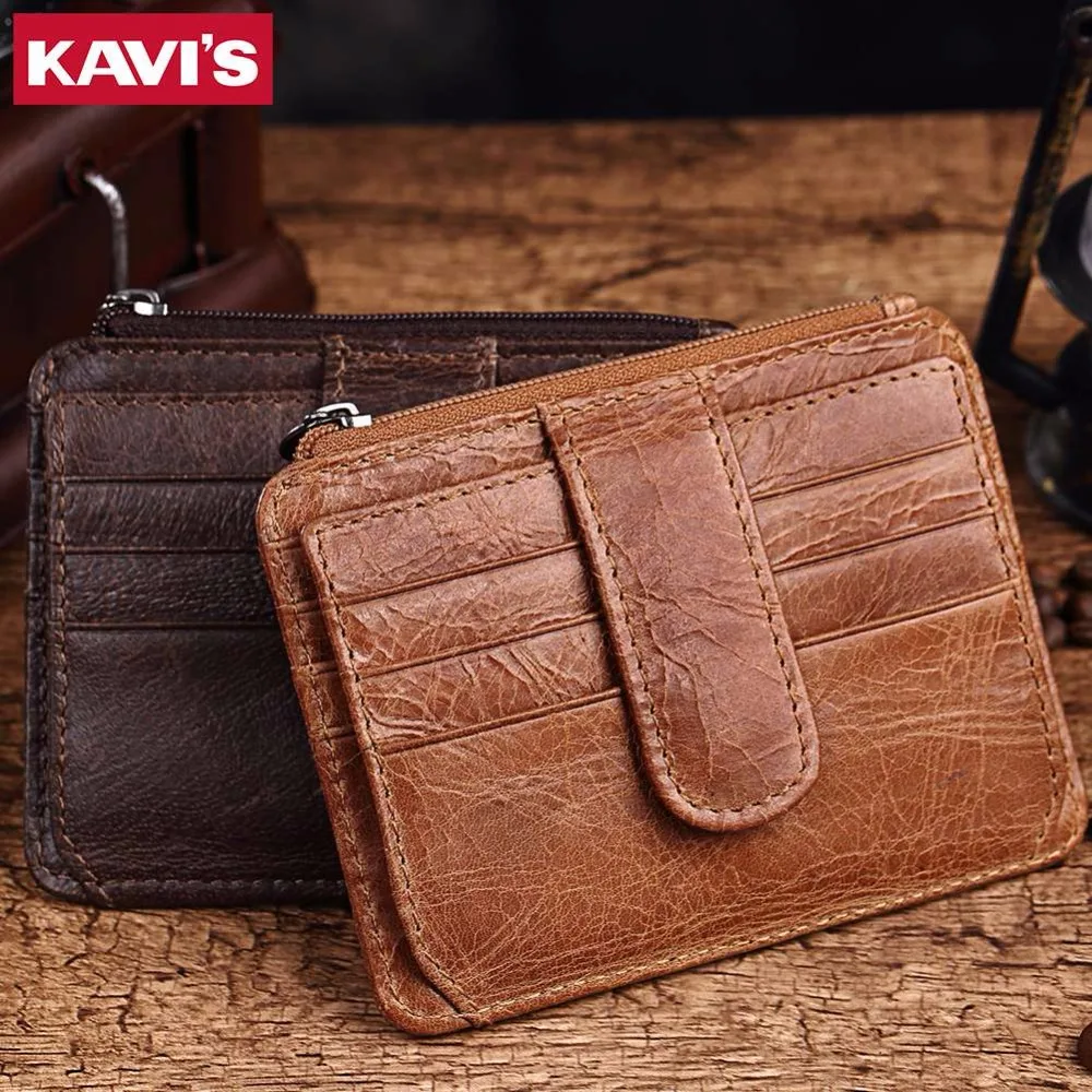 Бренд KAVIS натуральная кожа держатель для карт на молнии женские модные мужские ID