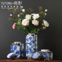 gold plated blue foam ceramic vase model room villa ceramic vase furniture decoration living room ceramic swedding decoration