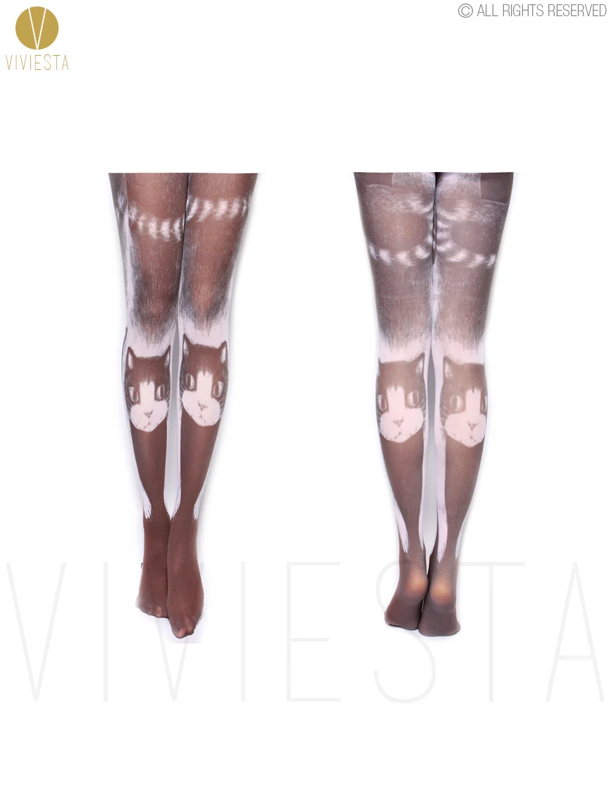 3D PHOTO PRINTED OPAQUE TIGHTS - 80D Women's Cute Japan Street Style Fashion Colorful Cat Kitten Butterfly Illusion Pantyhose | Женская