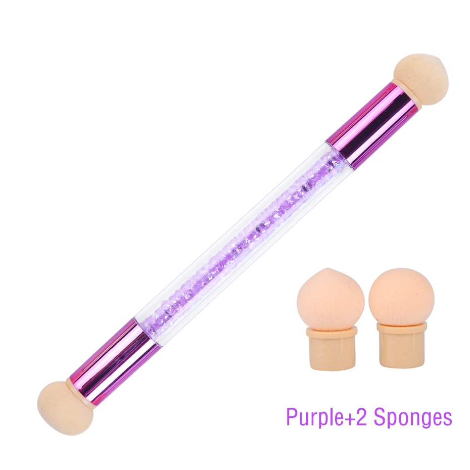 Purple and 2 Sponge 1 шт. декорация для ногтей градиент кисти губки омбре дизайн гель лак для ногтей блеск пудра рисование акриловый маникюр инструмент LY945 - Цвет: Purple and 2 Sponge