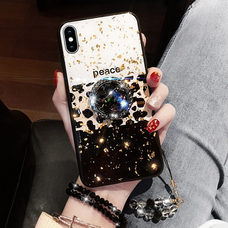 Блестящие чехлы для телефонов с золотым Foild Love Heart и леопардовым принтом iPhone X XS MAX