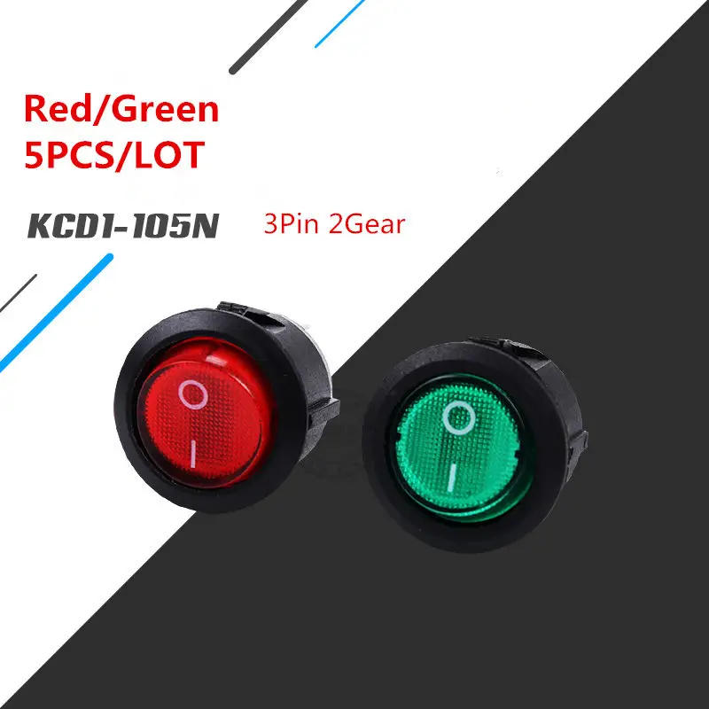 5PCS SC055 Red/Black LED Button Switch 3 Pin On/Off Rocker KCD1-105N VDE Copper pin silvertipped 6A 250V Sell at a Loss | Обустройство