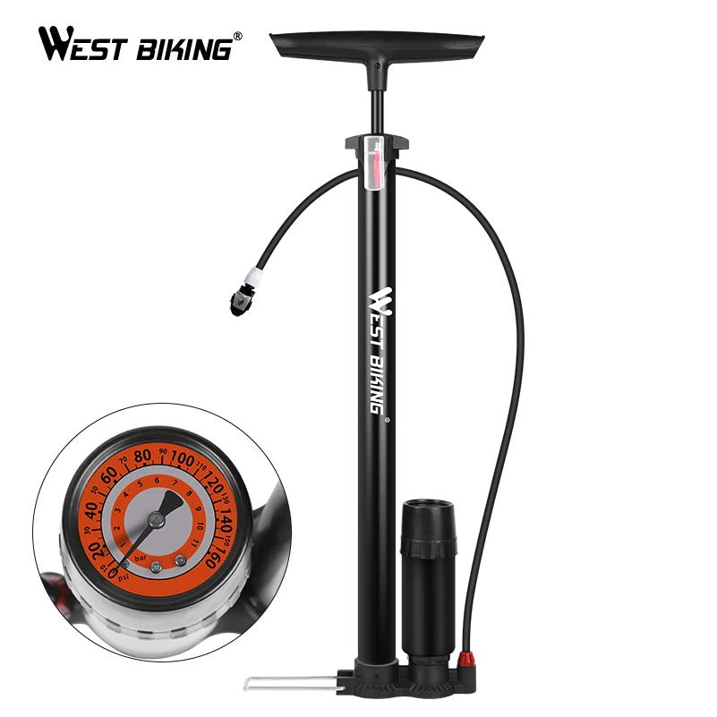 WEST BIKING пол насос 160 фунтов/кв. дюйм высокое Давление датчик Велоспорт воздушный