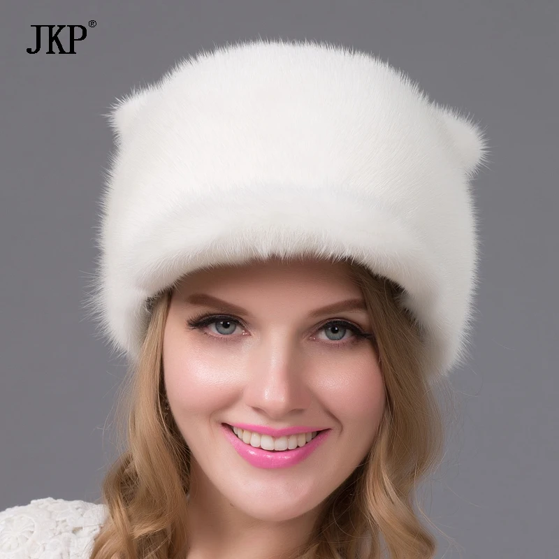 JKP New Explosion Models Full Leather Mink Fur Hat Plush Tail Bain Elegant Fashion Wild Cute Cat Ears Warm Ear Cap DHY-15