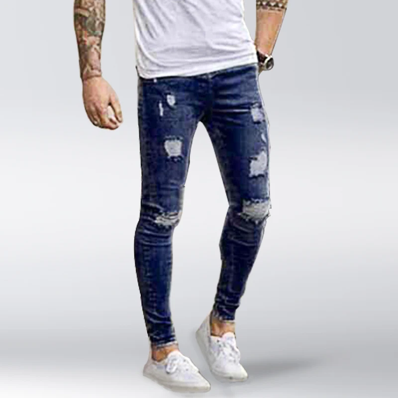 Джинсы Для мужчин одежда 2018 европейских и американских Distressed Denim брюки Узкие