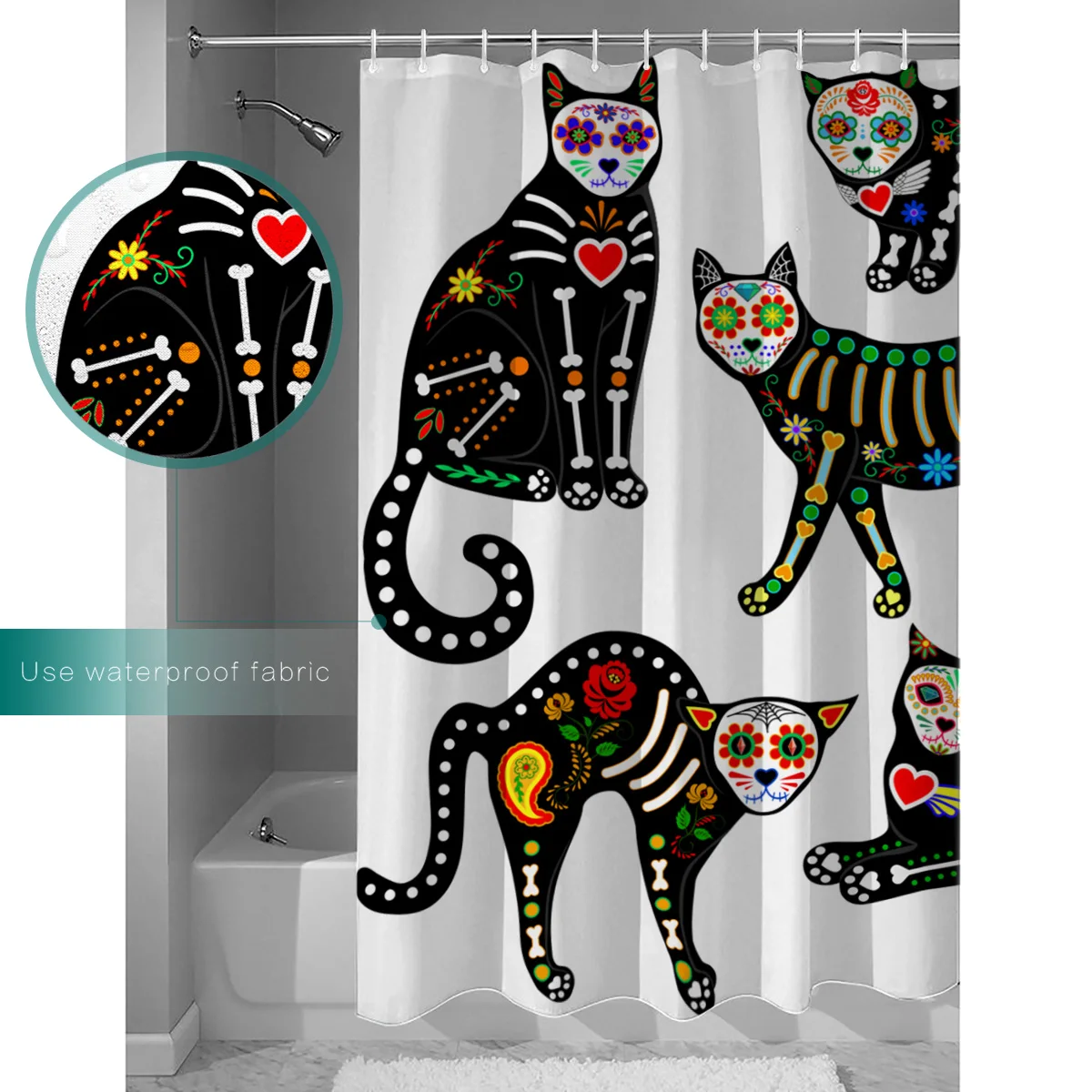 WARMTOUR Shower Curtain Halloween Cat Christmas Extra Long Fabric Bath Curtains Bathroom Decor with Hooks | Дом и сад