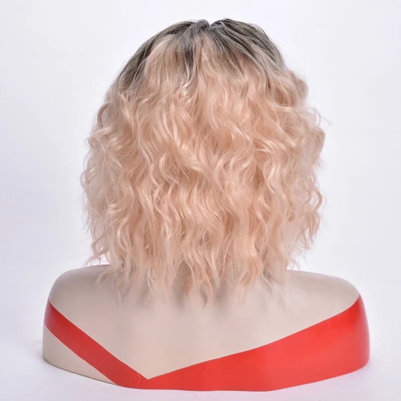 MSI Wigs синтетические красные парики для женщин короткие вьющиеся волосы парик афро Омбре пепельный темный корень натуральные волосы термостойкие - Цвет: Розовый