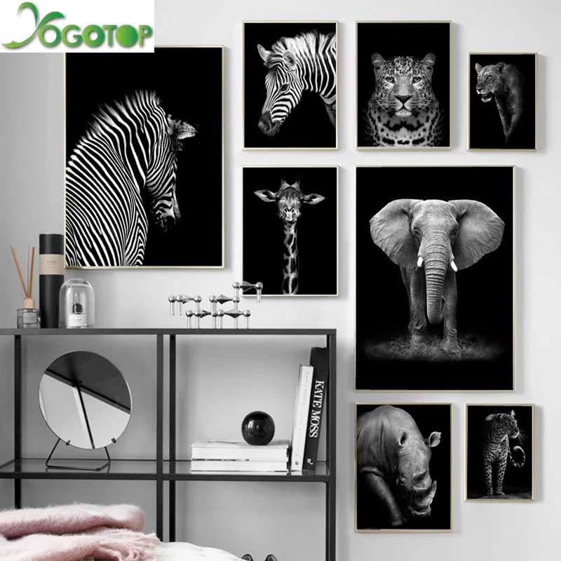 YOGOTOP Black White Elephant Giraffe Zebra leopard Wall Art Nordic Diy Diamond Painting 5D Mosaic Drill Embroidery animal YY710 | Дом и сад