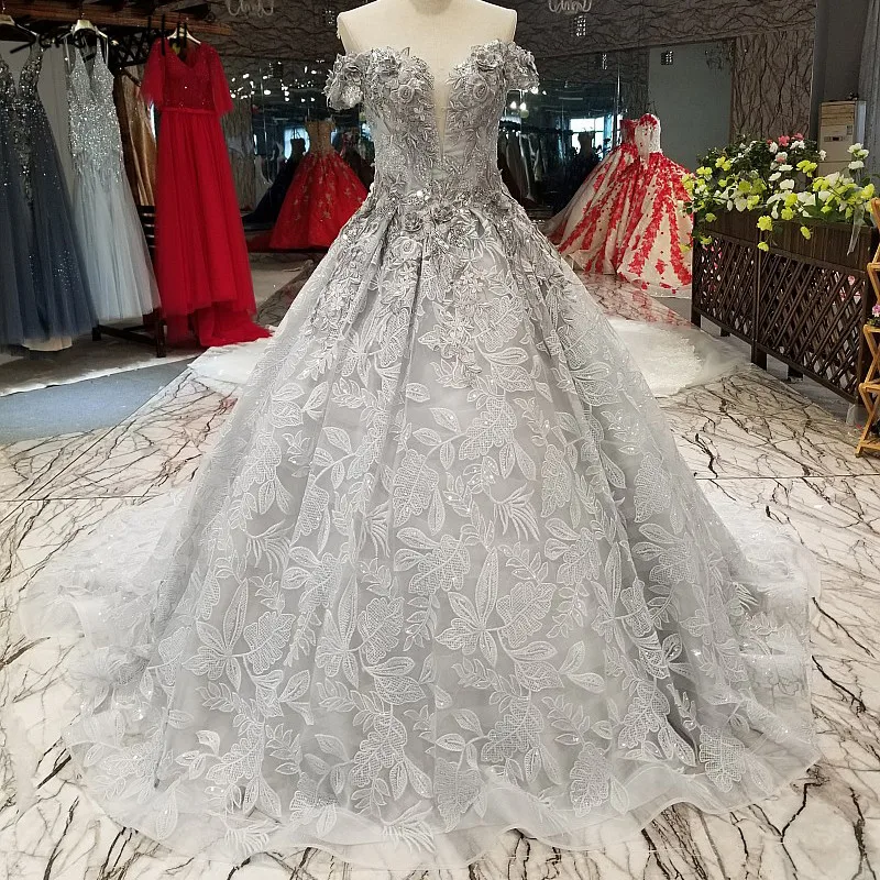 Серое роскошное сексуальное вечернее платье с открытыми плечами 2019 ручная
