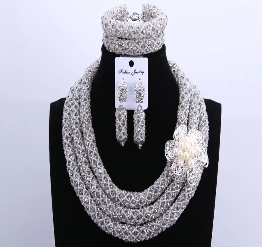 Великолепные серые кристаллы бусины 3 слоя Свадебные Ювелирные наборы свадебное