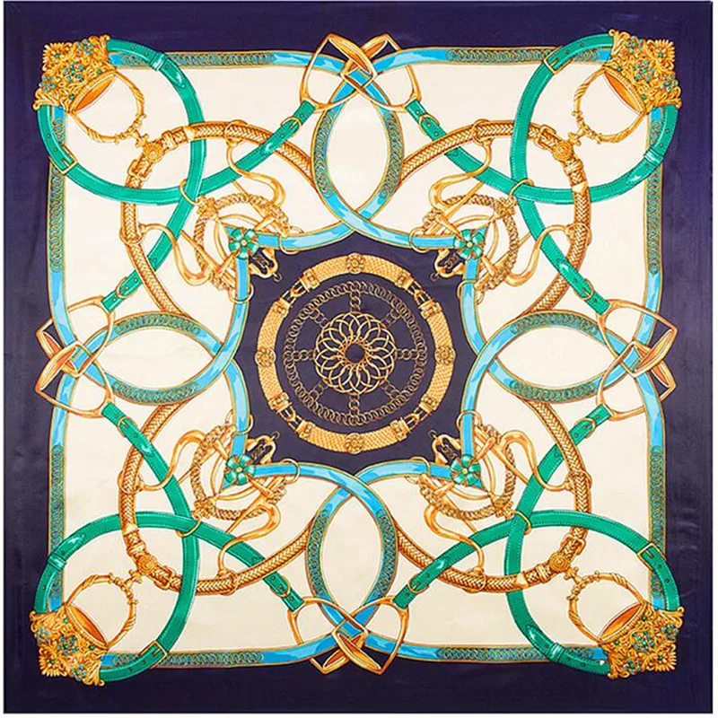90x90cm Europe style Imitation Silk Scarf Women Chain Belt Luxury Pattern NeckerChief Bandana Square Muslim Headscarf |