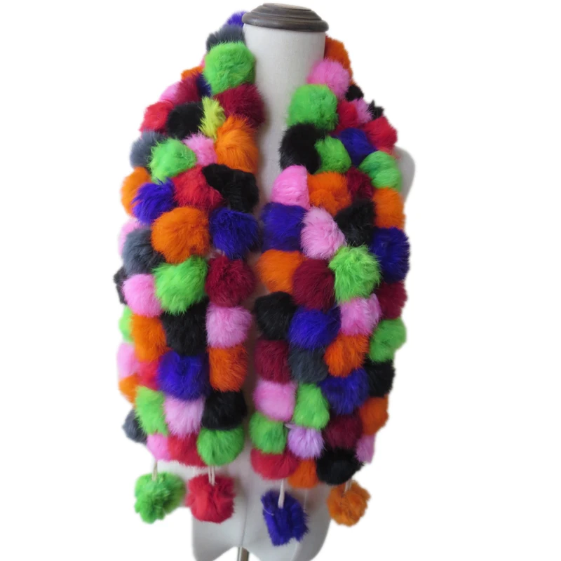 Женская шаль из натурального кроличьего меха с шариками женская зимняя теплая