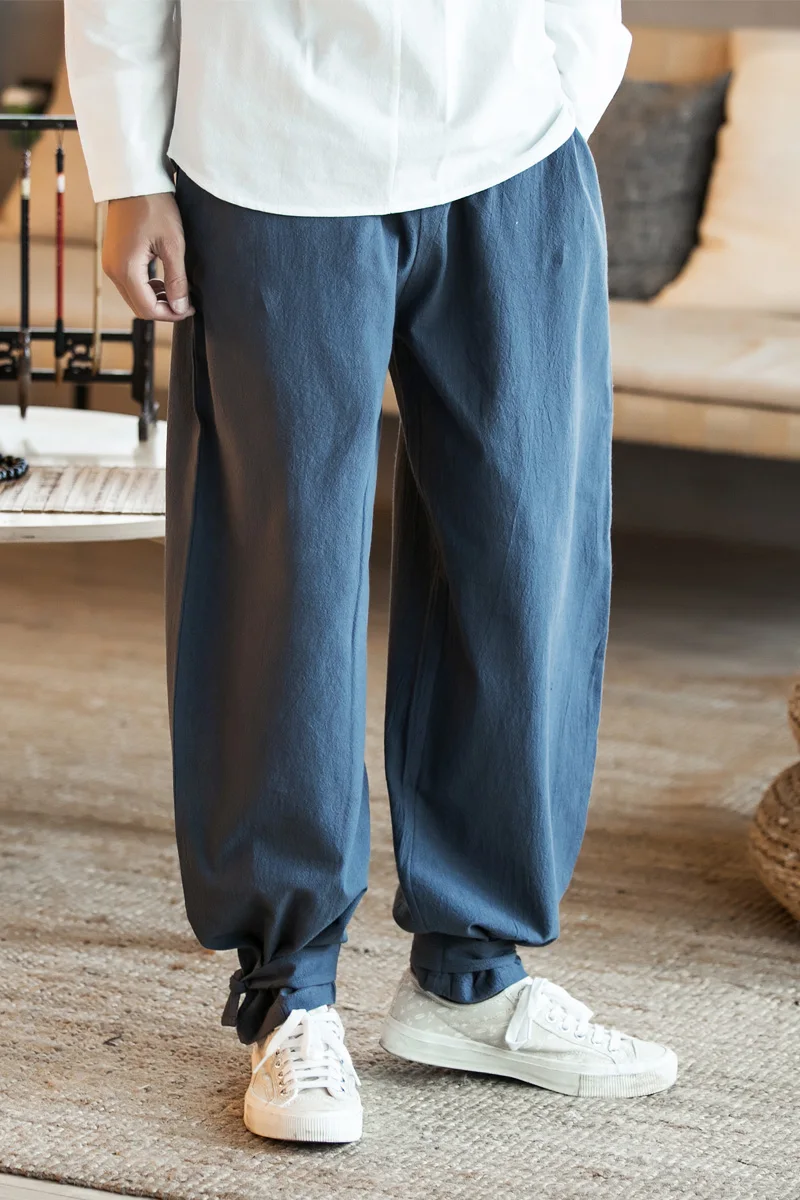 

Men's autumn loose casual ankle banded sweatpants linen harem feet pants large size Chinese style cotton trousers