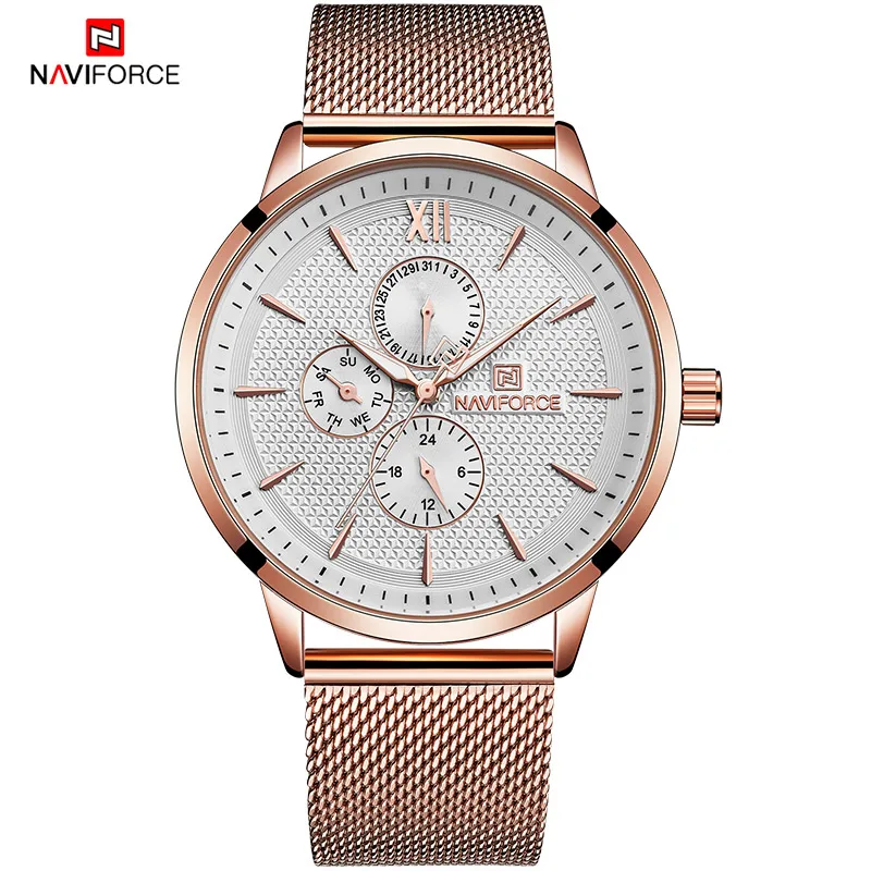 RoseGold NAVIFORCE Лидирующий бренд Для Мужчин's Бизнес мода кварцевые наручные часы Нержавеющая сталь сетка ремень Повседневное часы Для мужчин Relogio Masculino - Цвет: RoseGold