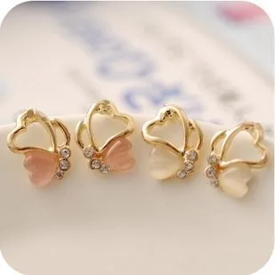 Min order $15 (mix ) Fashion Imitation Diamond Opal Hollow Butterfly Stud Earrings DE137.12pair/lot free shipping! | Украшения и
