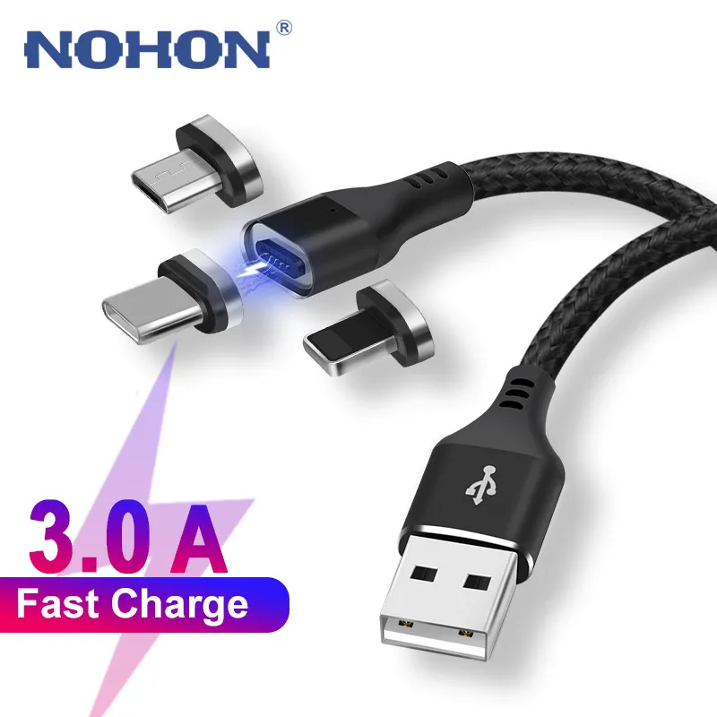 Магнитный usb-кабель 1 м 2 м, быстрая зарядка, USB type C, Micro Android, для samsung S10, зарядный кабель для iPhone 6, 6 S, 7, 8 Plus, XS MAX, XR