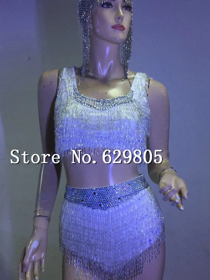 Новые блестящие яркие серебряные бусины костюм топ с мишурой короткие камни
