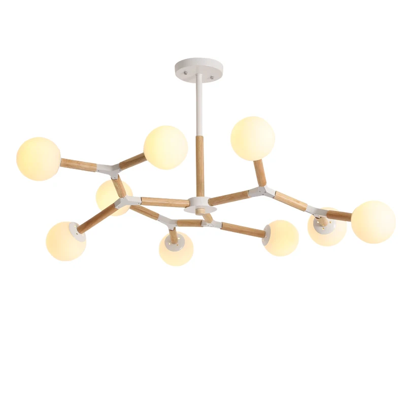 

Chandelier For Living Room Modern White Lustre Wooden Bedroom Lighting Simple Surface Mounted Chandeliers
