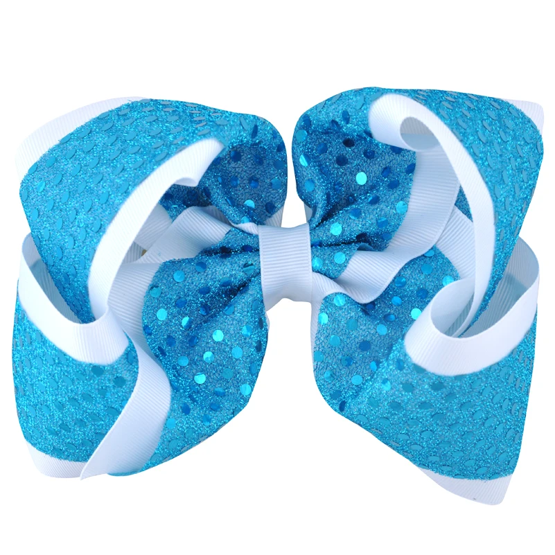 

12PCS/LOT 8Inch Bling Bling Sequin Children Girls Hair Bow Alligator Clips Headwear Women Hair Accessories Grosgrain Ribbon