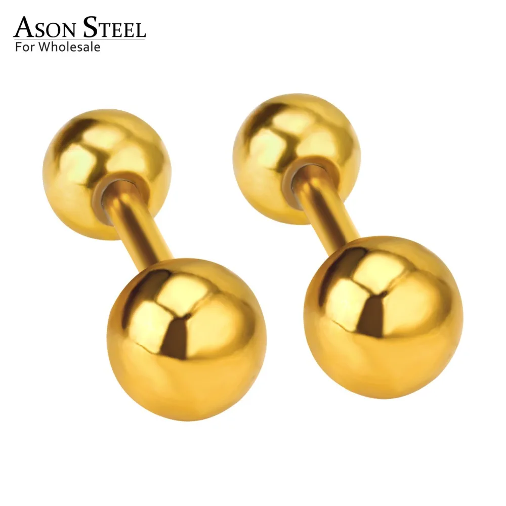 Мужские модные серьги ASONSTEEL золотистые/Серебристые серьги-гвоздики с шариковым