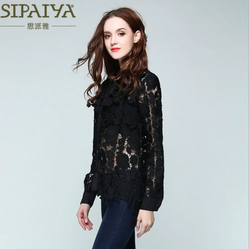Женская кружевная блузка черная синяя для вечеринок 2018|party shirt|lace blouseblouse runway |