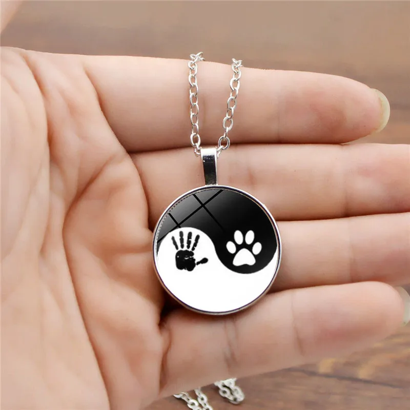 Taichi Yin Yang Dog Paw светящийся кулон на ожерелье DIY Jewelry Chain Necklace стеклянный купольный