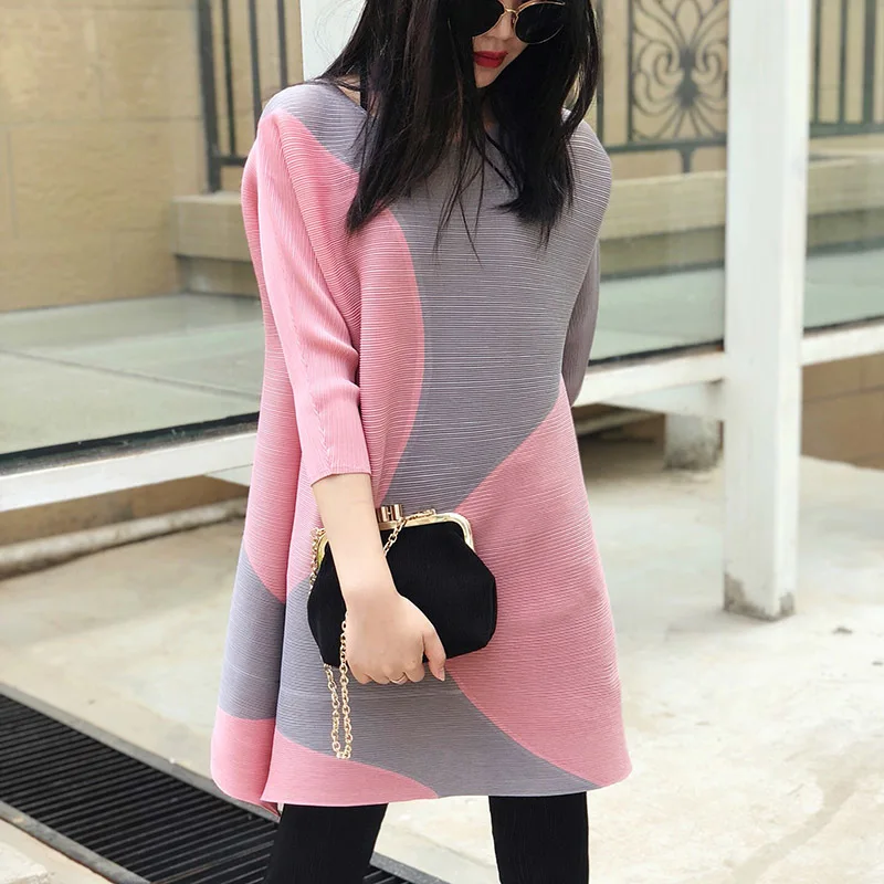 Женский плиссированный винтажный пуловер LANMREM контрастных цветов с рукавами три