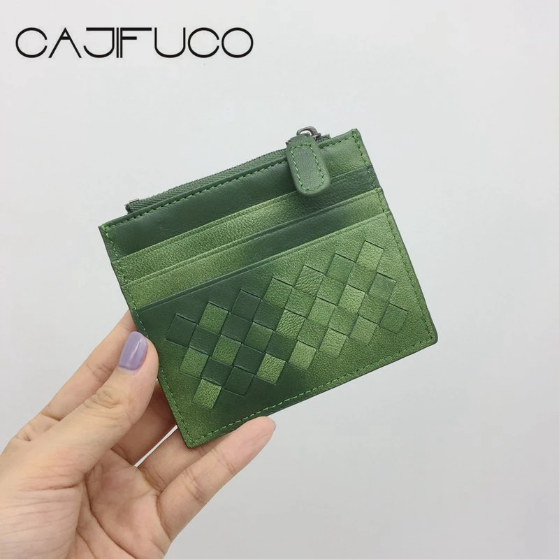 CAJIFUCO классический держатель для кредитных карт из натуральной кожи, кошелек из овечьей кожи на молнии, тканый кошелек бумажник Masculina