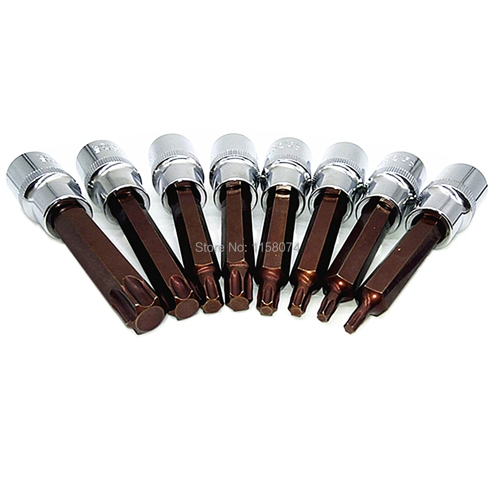 8 шт. Torx Бит Набор торцевых головок 1/2 &quotс квадратным адаптер T20 T25 T30 T40 T45 T50 T55 T60 Chrome