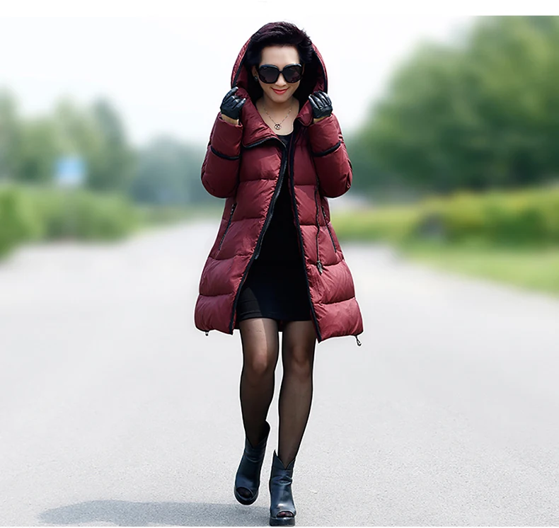 Женский длинный пуховик с капюшоном Свободный теплый на белом утином пуху