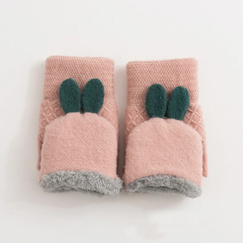 Зимние Модные теплые варежки с кроликом из мультфильма для женщин и девочек, детские перчатки без пальцев, мягкие перчатки для игр на открытом воздухе - Цвет: Pink