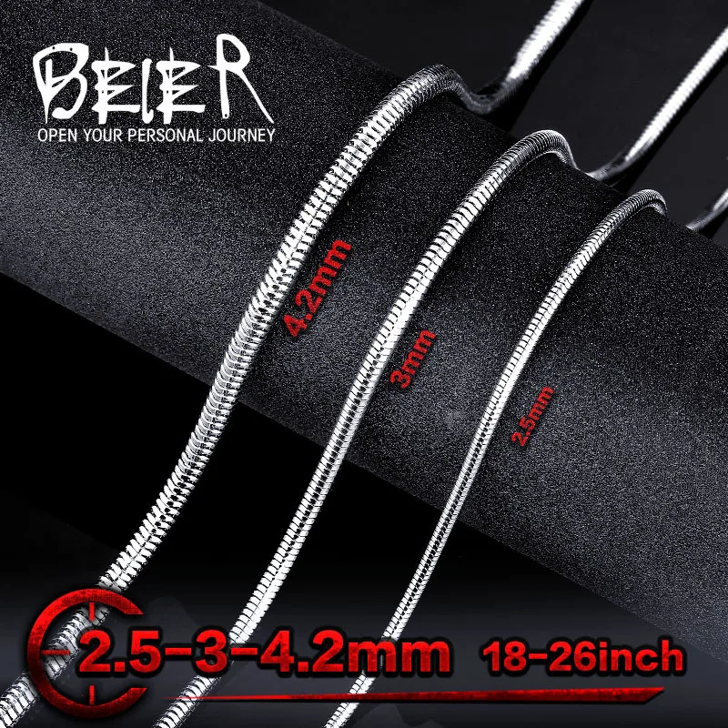 Beier stainless steel necklace 2.5mm/3mm/4.2mm trendy snake chain boy man Silver Color BN1004 | Украшения и аксессуары