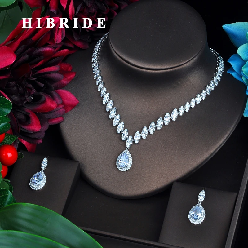 

HIBRIDE Luxury Marquise Cut Cubic Zirconia Women Jewelry Sets Clear Water Drop Set Wedding Dress Accessories Party Gifts N-488