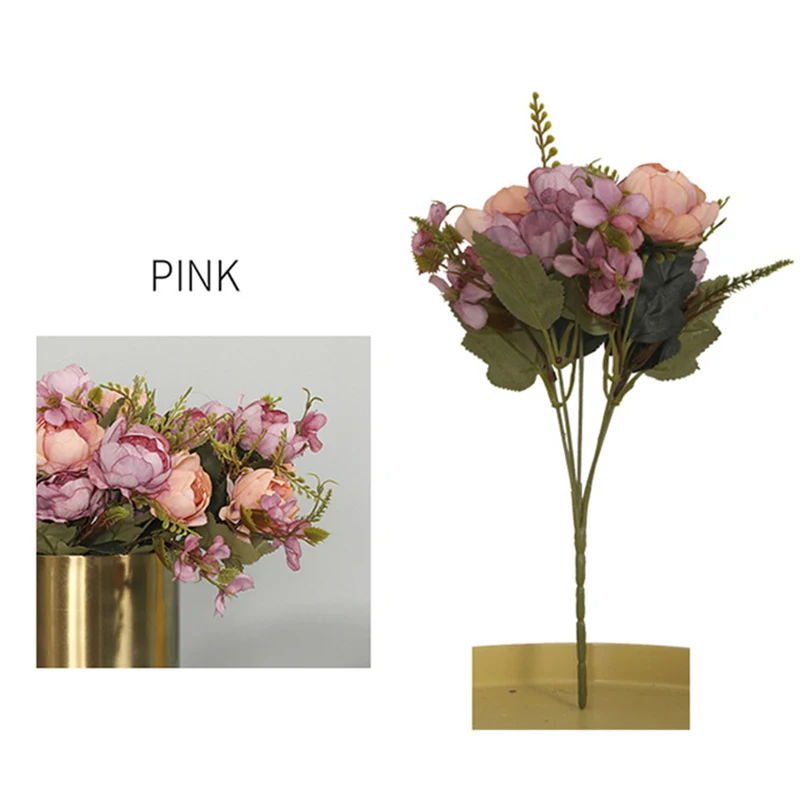 pink 4 головы живопись маслом пион имитация искусственного дома гостиной украшения Искусственный цветок для свадьбы сцена макет европейский стиль - Цвет: pink