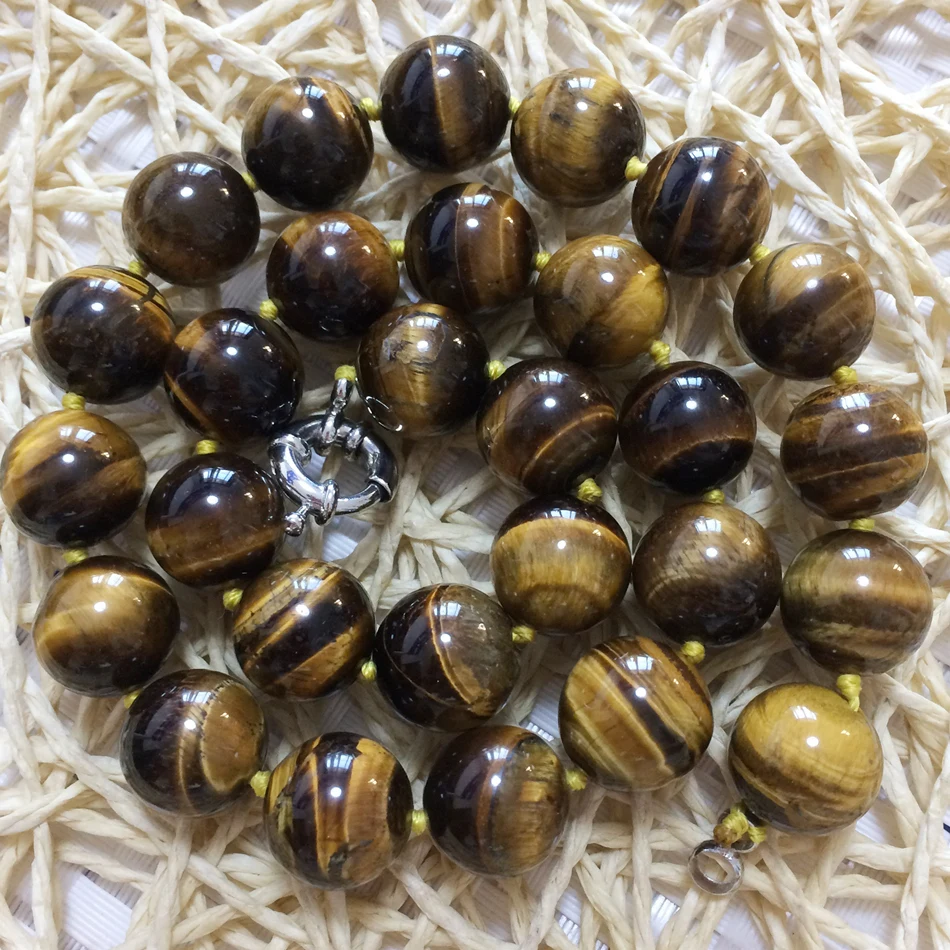 

Beautiful gold-color tiger eye fashion 10mm natural round stone loose beads diy necklace making 15 inch GE416