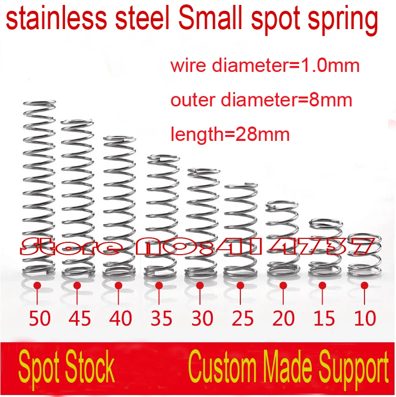 

50pcs 1.0*8*28mm stainless steel Small spot spring 1.0mm wire micro spring compression spring pressure spring OD=8mm