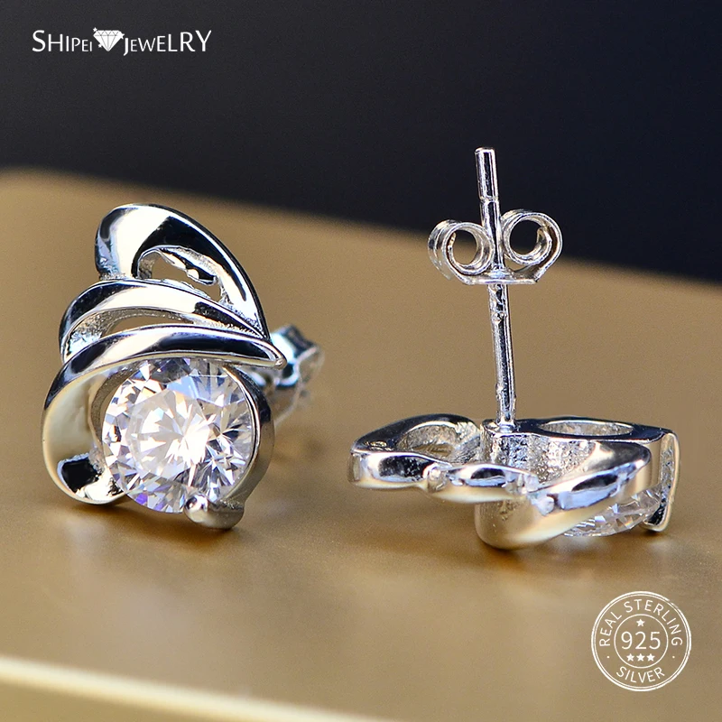 Shipei, 925 пробы, серебряные серьги-гвоздики, хорошее ювелирное изделие, создан Муассанит, круглые серьги-гвоздики для женщин, Подарок на годовщину