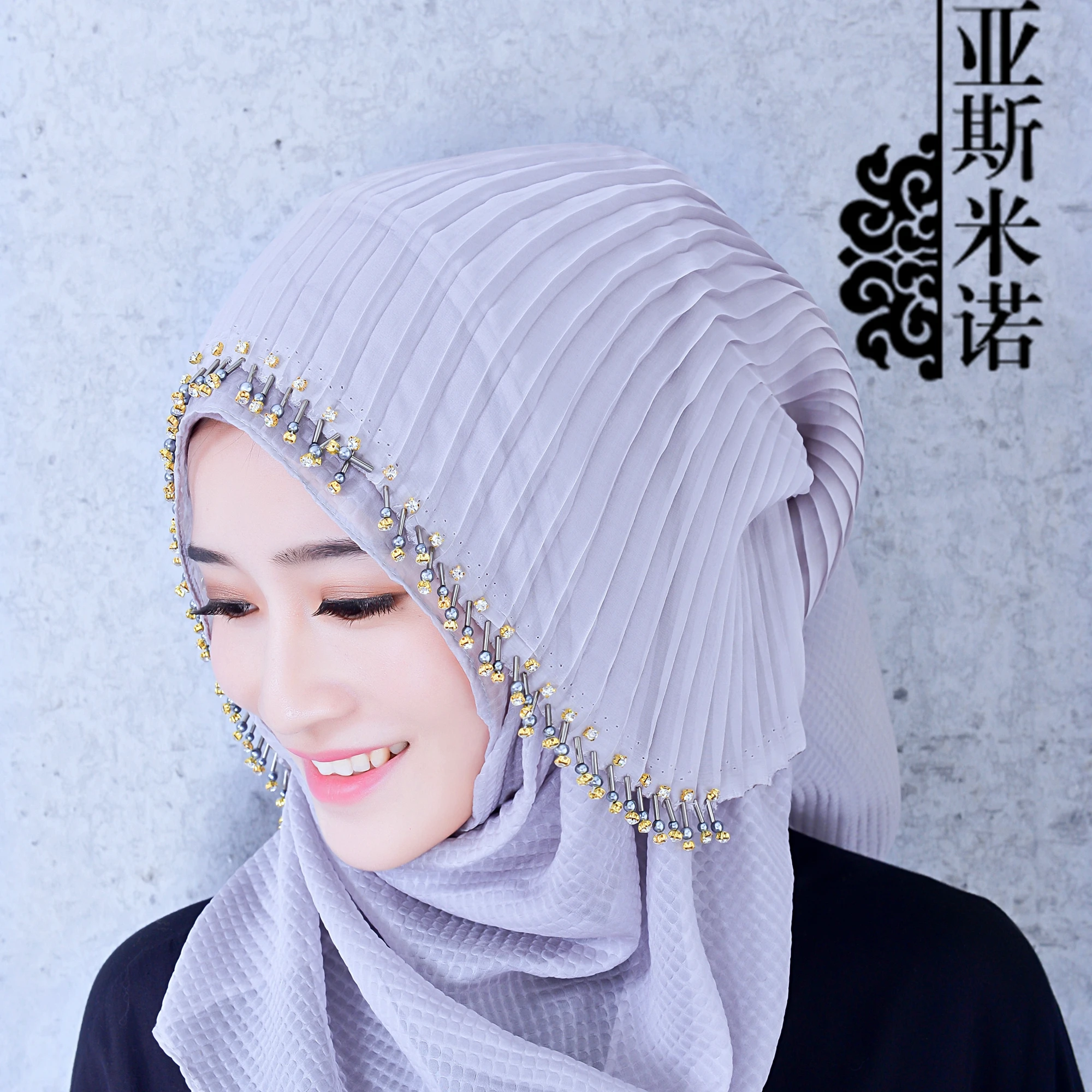 Модный дизайн легкая одежда головной платок турецкий хиджаб с бисером