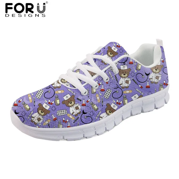 H10265AQ FORUDESIGNS/ женские кроссовки с милым рисунком доктор Медведь; повседневная обувь; дышащая обувь на плоской подошве для медсестры; Легкие Теннисные туфли; feminino - Цвет: H10265AQ