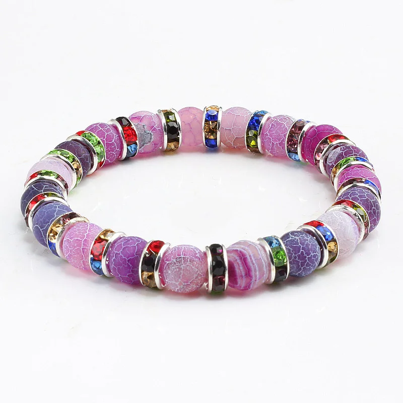 Fashion Handmade Women's Natural Stone Beaded Bracelets Men Jewelry Purple Weathering Beads Strand Bracelet For Couples Pulseras |