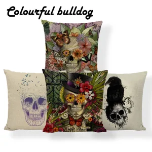 Мексиканская Подушка Sugar Skull, чехол с рисунком страшных роз, тропический стиль, домашний праздничный подарок, Чехол-Подушка, 45x45 см, лен