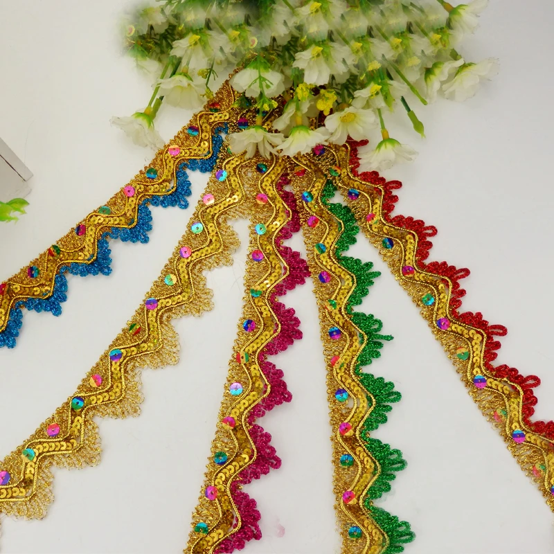 12 метров блестки кружевные ленты 3D золотые серебряные кружевные отделки танцевальное платье блестки аппликации DIY Швейные аксессуары