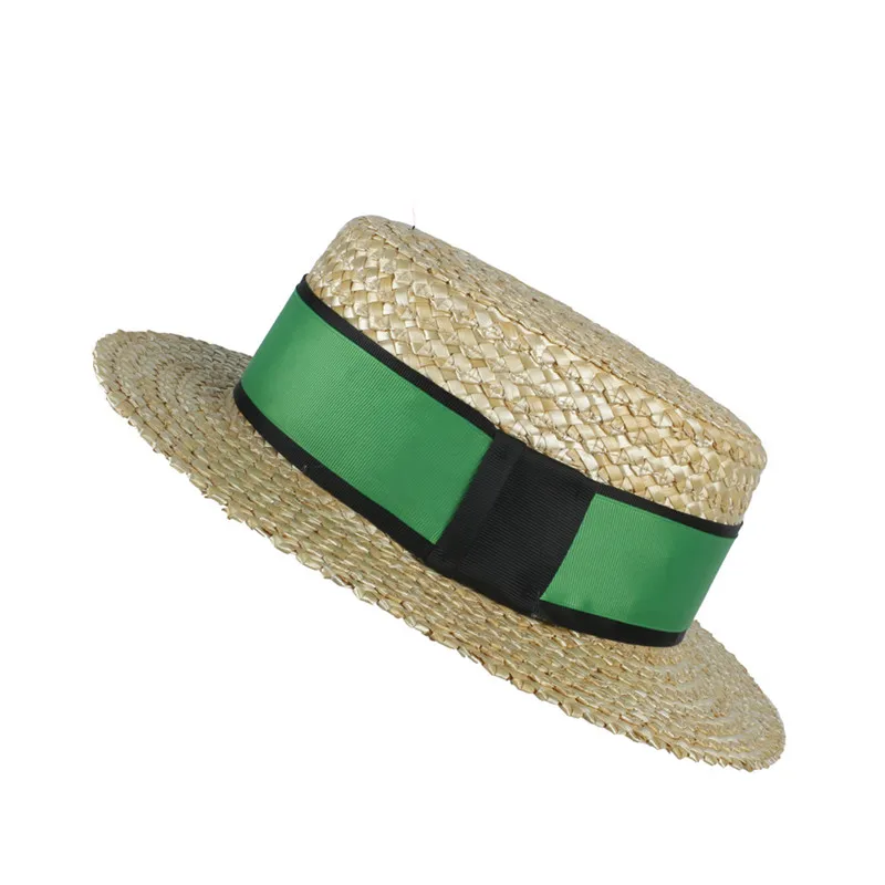 100% натуральная пшеничная Соломенная женская пляжная шляпа от солнца с плоскими