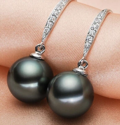 Wb001 натуральные 10 11 мм таитянские черные жемчужные серьги|black pearl earrings|natural black