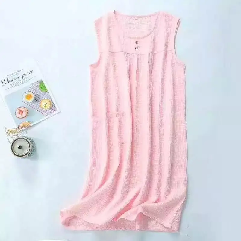 Lighr pink Летняя одежда для сна без рукавов, сексуальное женское белье, пижамы, женские ночные рубашки, хлопковые марлевые креповые ночные рубашки, ночное белье для женщин - Цвет: Lighr pink