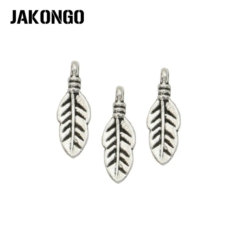 JAKONGO античное посеребренное перо Лист Подвеска для изготовления ювелирных