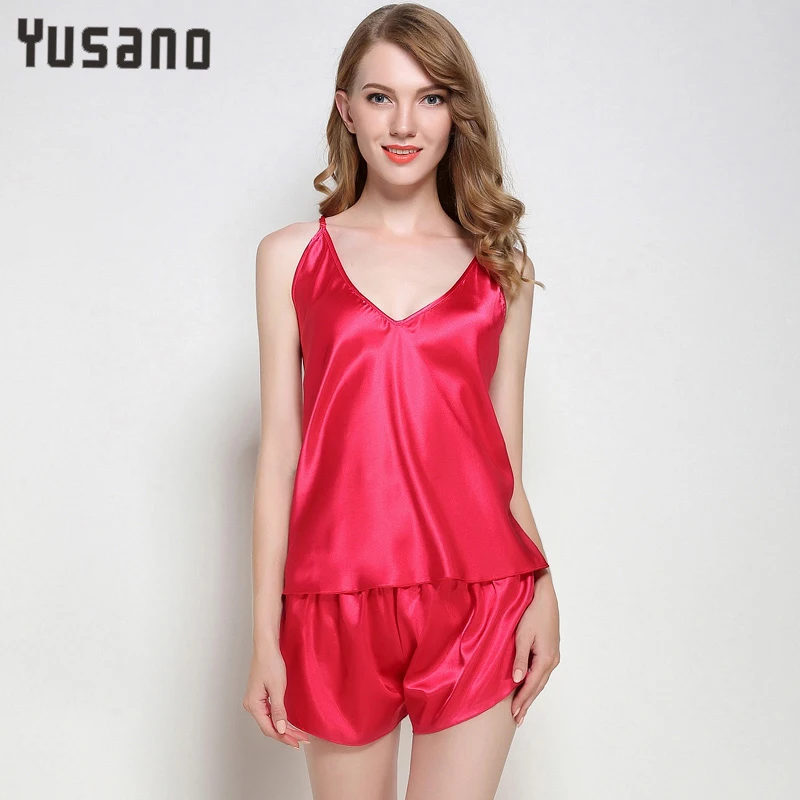 Атласный пижамный комплект для женщин шорты с v образным вырезом топ на
