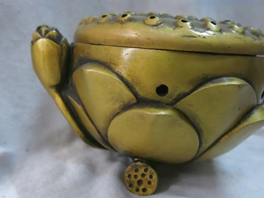 China fine brass copper censer carved seedpod of the lotus Incense Burner Statue | Дом и сад