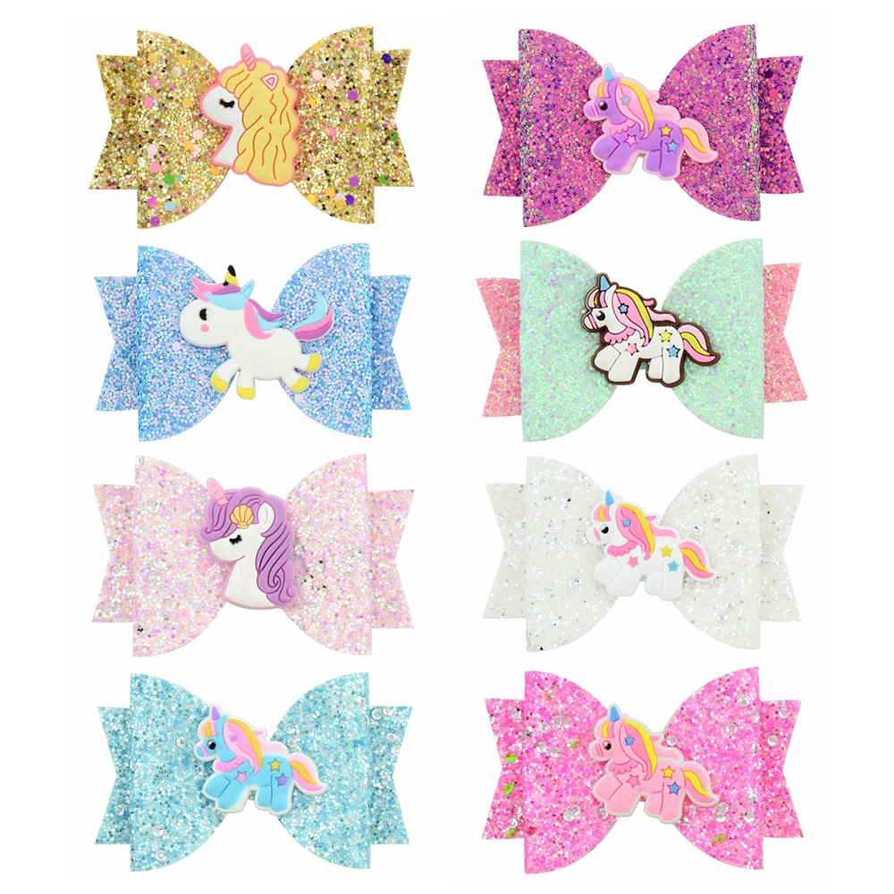 Принцесса заколки для волос Единорог блестящие банты с зажимом танцев вечерние