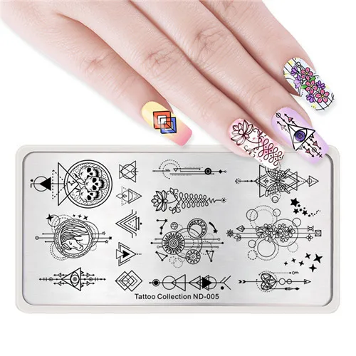 Tattoo ND005 NICOLE дневник ногтей штамповка изображения Плиты типографии татуировки природы животных Дизайн ногтей штамп шаблон трафаретные гвозди инструмент - Цвет: Tattoo ND005